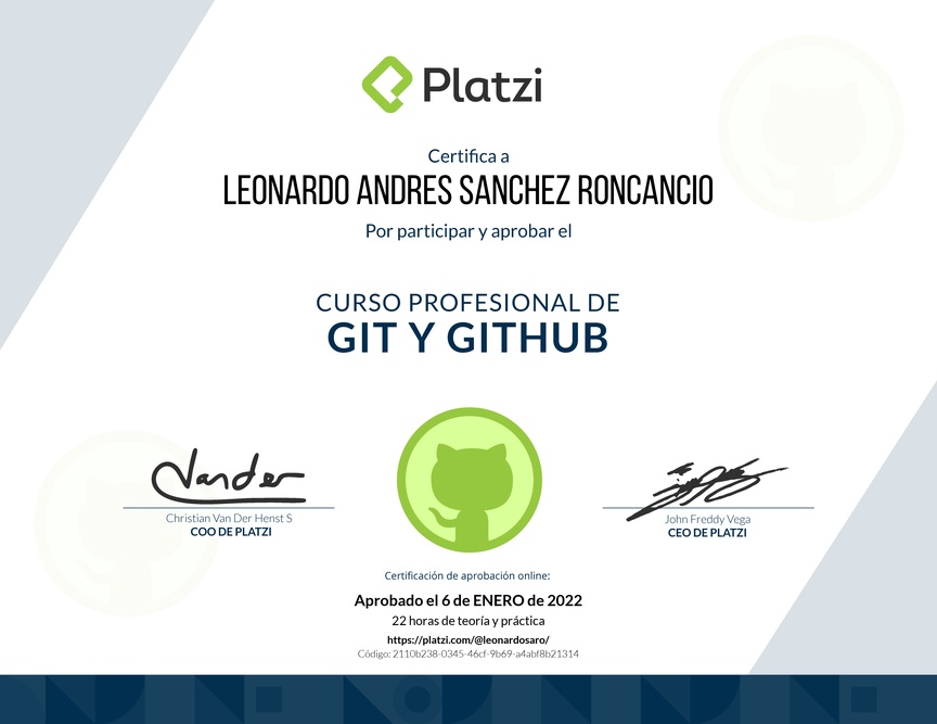 Diploma del Curso Profesional de Git y GitHub