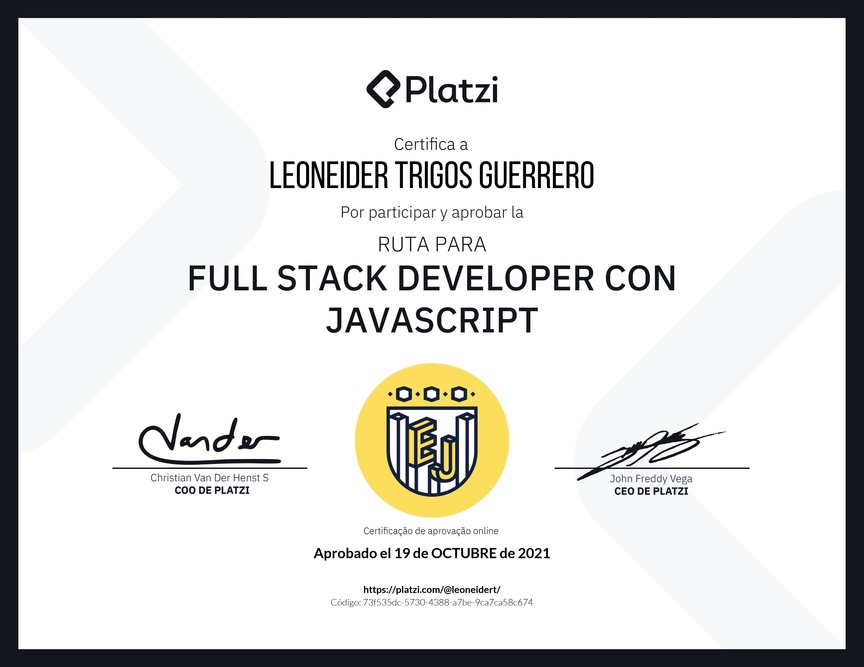 Diploma de la Ruta de Aprendizaje de Full Stack Developer con JavaScript