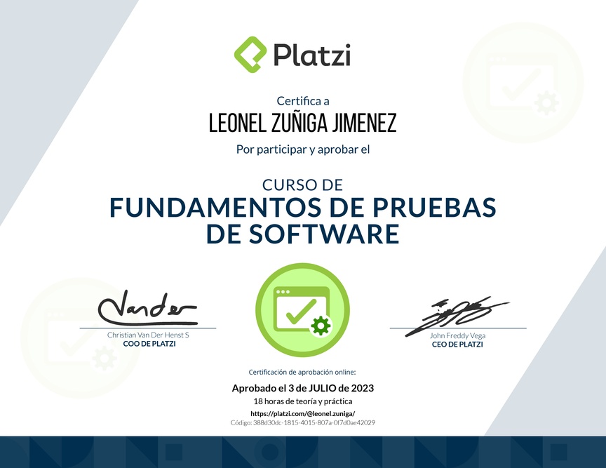 Diploma del Curso de Fundamentos de Pruebas de Software