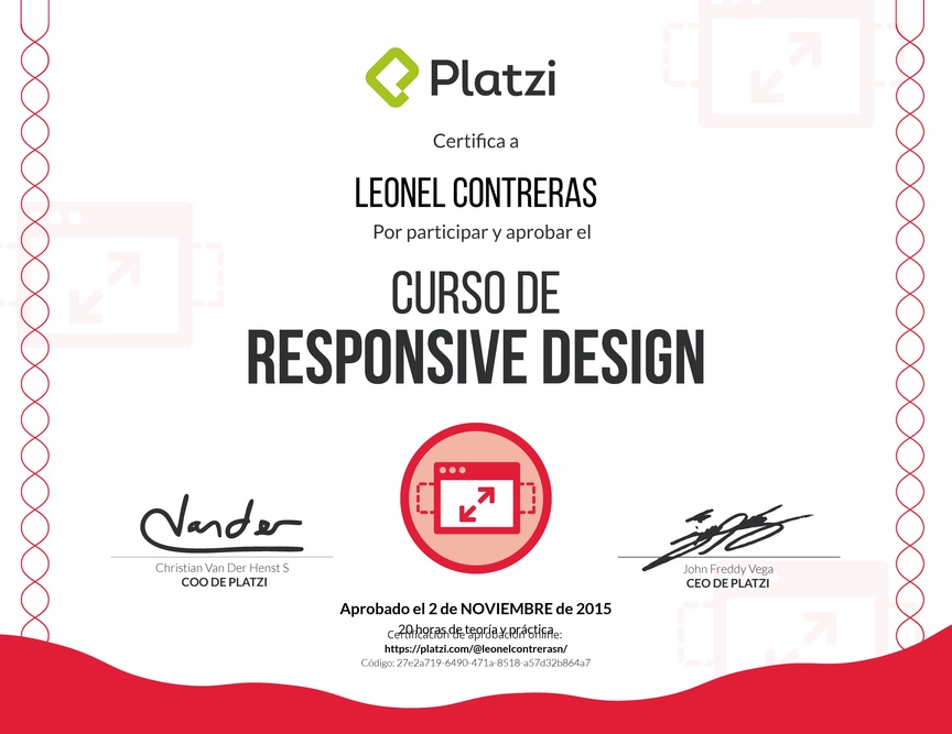 Diploma del Curso de Responsive Design 2015