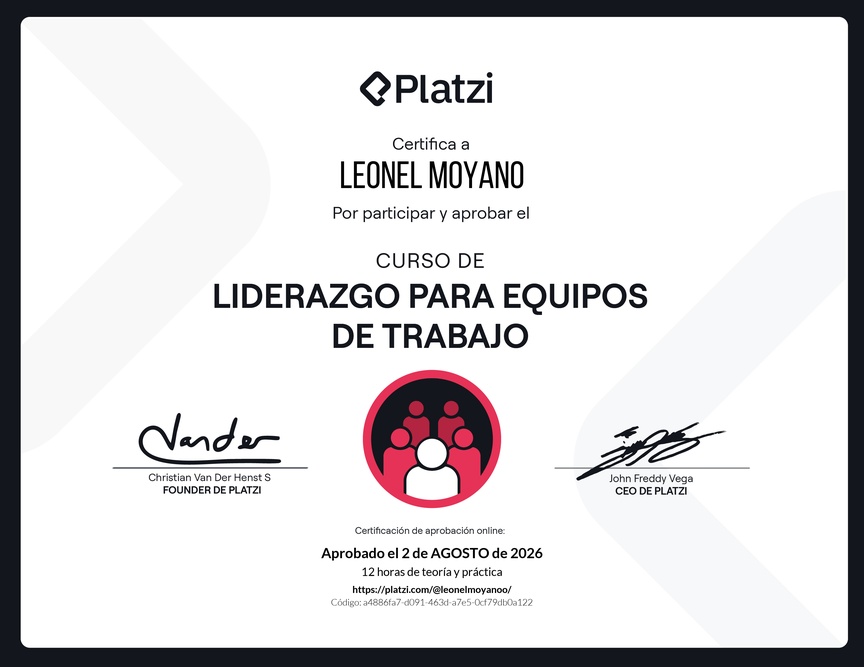 Diploma del Curso de Liderazgo para Equipos de Trabajo