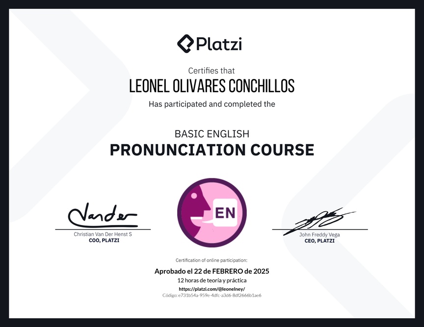 Diploma del Curso Básico de Pronunciación en Inglés