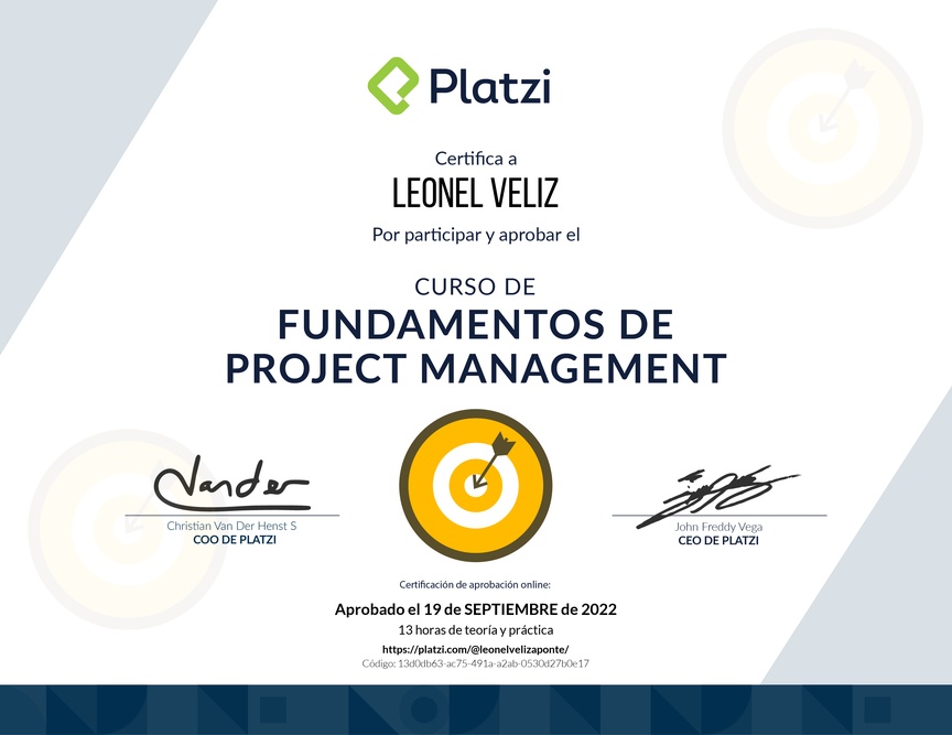 Diploma del Curso de Fundamentos de Project Management