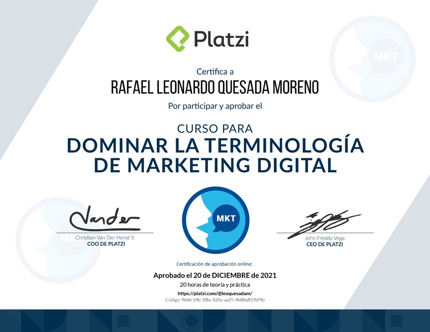Diploma de Glosario de Términos de Marketing Digital