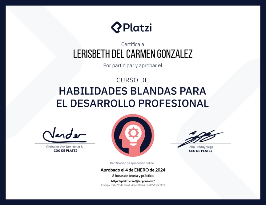 Diploma del Curso de Habilidades Blandas para el Desarrollo Profesional