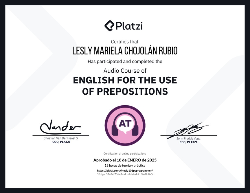 Diploma de Audio Curso de Inglés para el Uso de Preposiciones