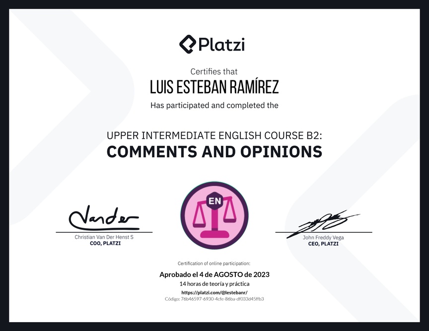Diploma del Curso de Inglés Intermedio Alto B2: Comentarios y Opiniones