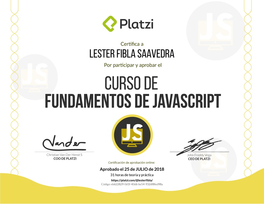 Diploma de Fundamentos de JavaScript 2017