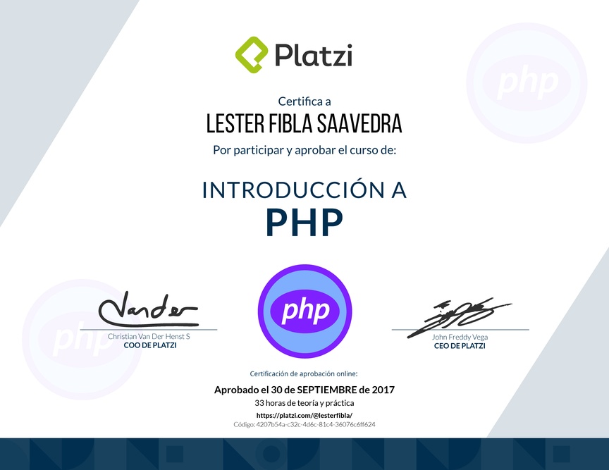 Diploma de Introducción a PHP-2017