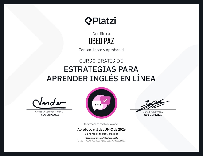 Diploma del Curso Gratis de Estrategias para Aprender Inglés en Línea