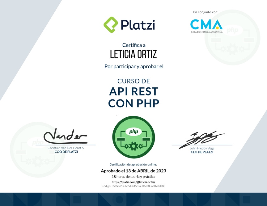 Diploma del Curso de API REST con PHP