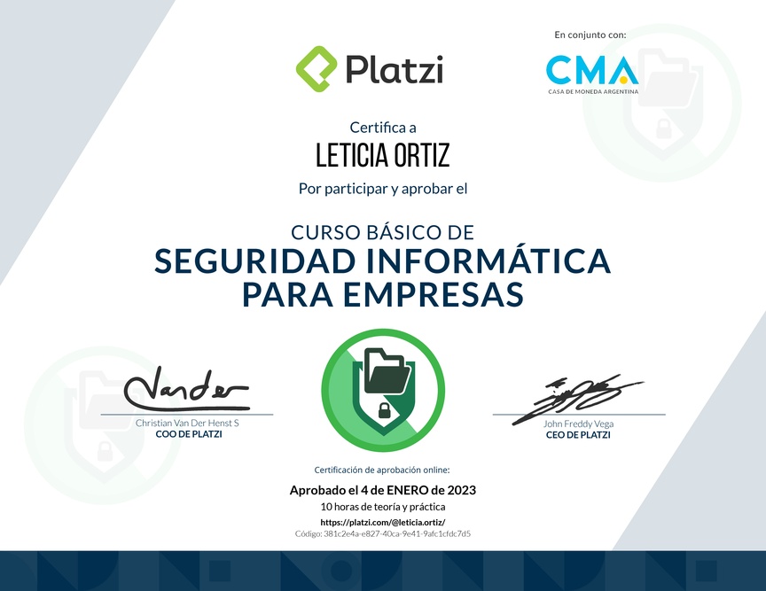 Diploma del Curso Básico de Seguridad Informática para Empresas