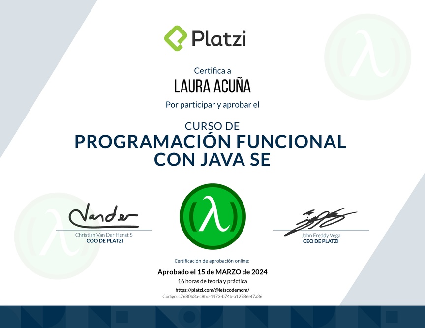 Diploma del Curso de Programación Funcional con Java SE
