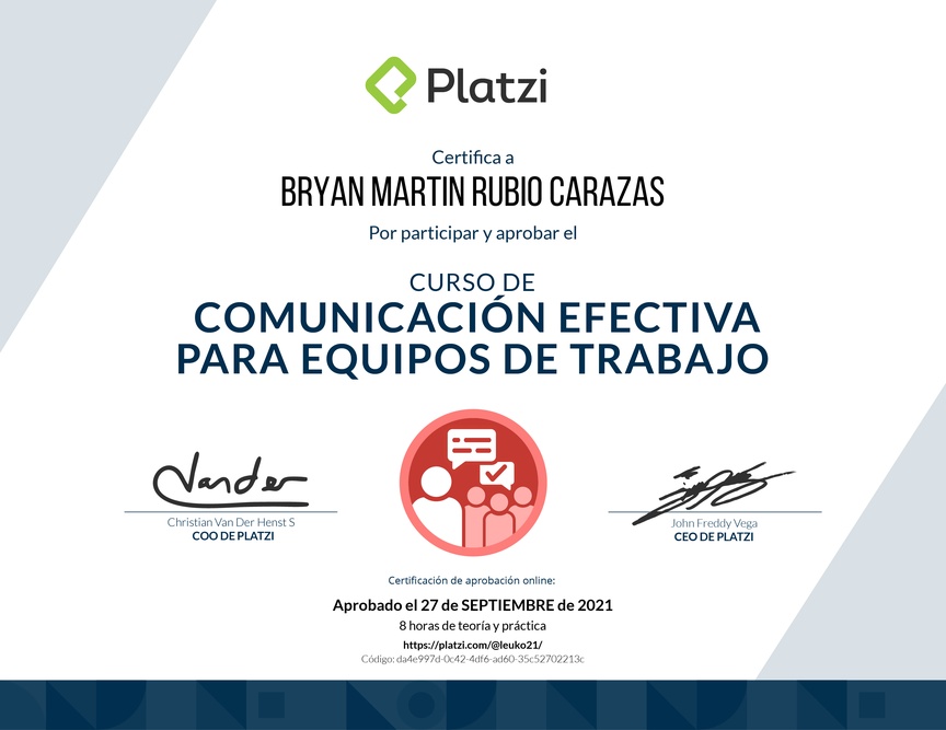 Diploma del Curso de Comunicación Efectiva para Equipos de Trabajo