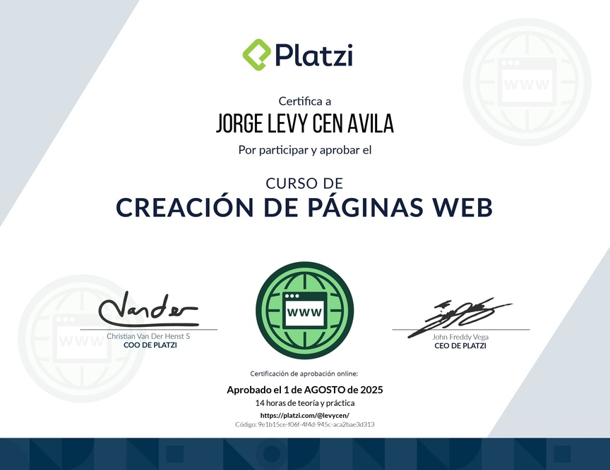 Diploma del Curso de Creación de Páginas Web con Wordpress y No-code