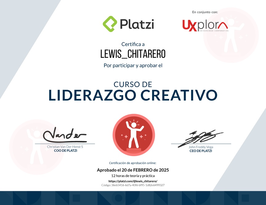 Diploma del Curso de Liderazgo Creativo