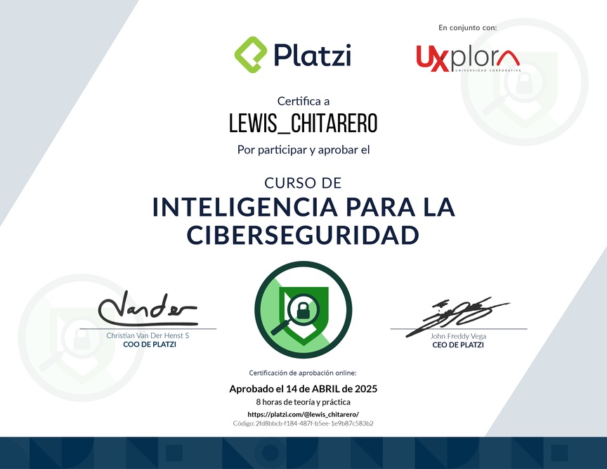Diploma del Curso de Inteligencia para la Ciberseguridad