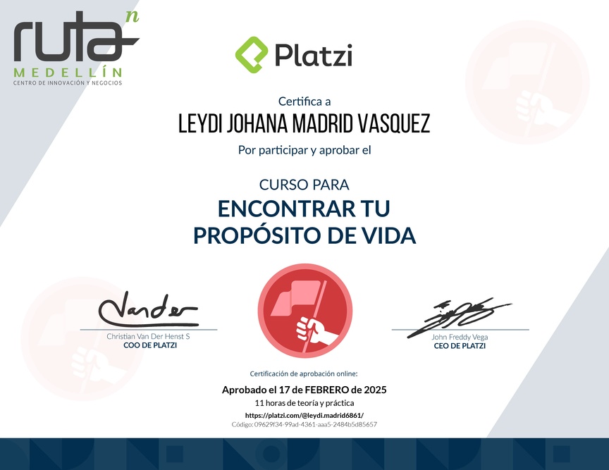 Diploma del Curso para Encontrar tu Propósito de Vida