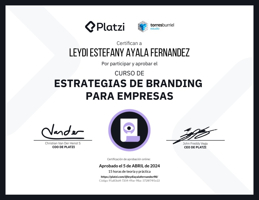 Diploma del Curso de Diseño y Desarrollo de Estrategias de Marca