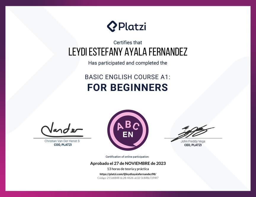 Diploma del Curso de Inglés Básico para Principiantes - (2022)