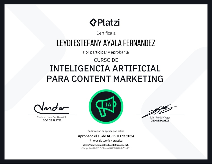 Diploma del Curso de Inteligencia Artificial para Content Marketing