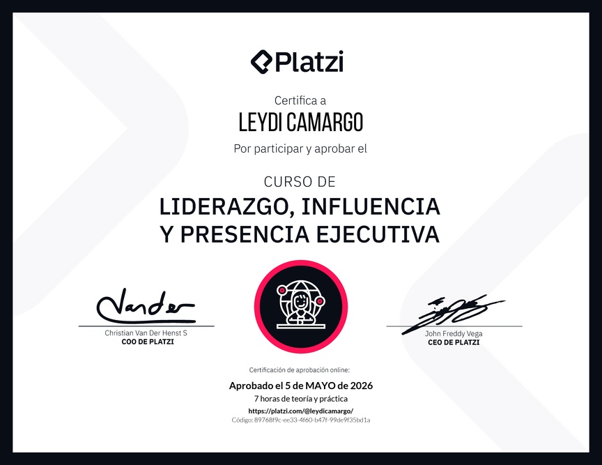 Diploma del Curso de Liderazgo, Influencia y Presencia Ejecutiva
