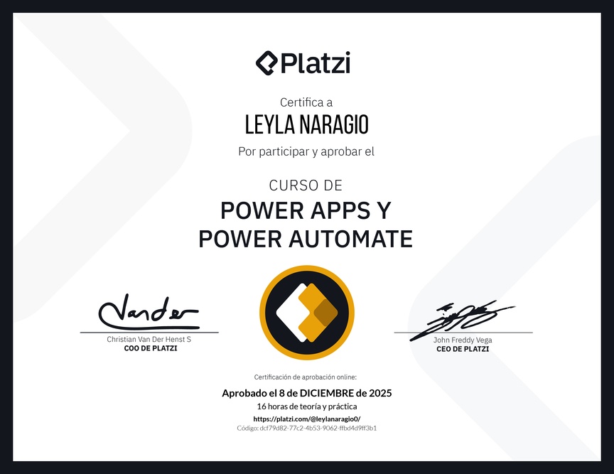 Diploma del Curso de Power Apps y Power Automate