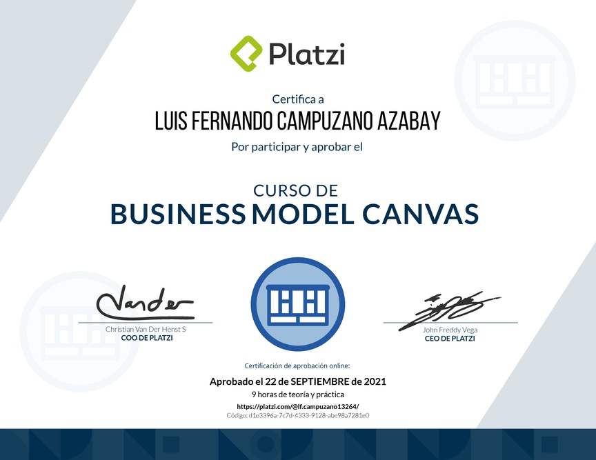 Diploma del Curso de Business Model Canvas