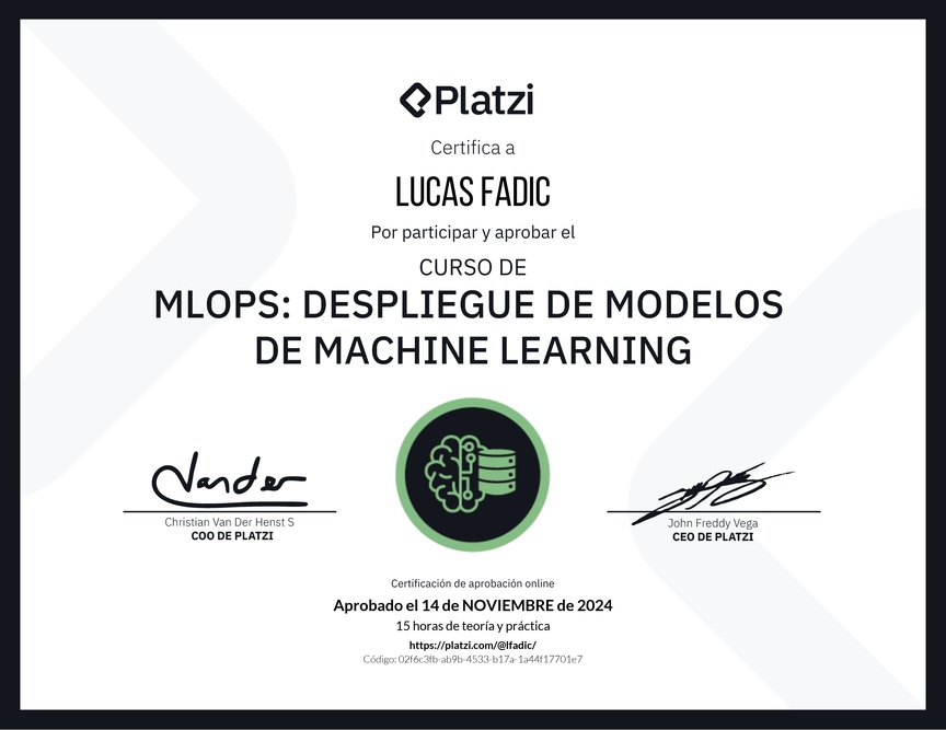 Diploma del Curso de MLOPS: Despliegue de Modelos de Machine Learning