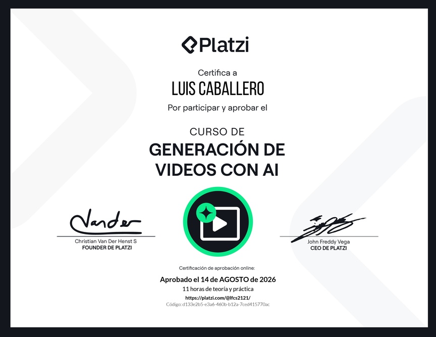 Diploma del Curso de Generación de Videos con IA