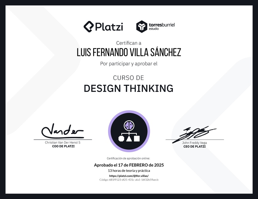 Diploma del Curso de Design Thinking