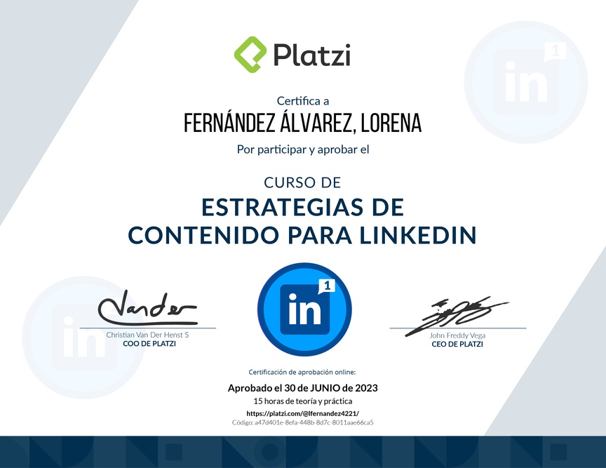 Diploma del Curso de Estrategias de Contenido para LinkedIn