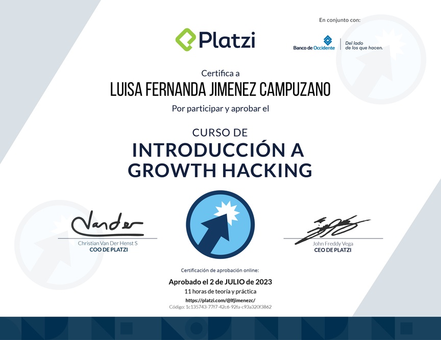 Diploma del Curso de Introducción a Growth Hacking