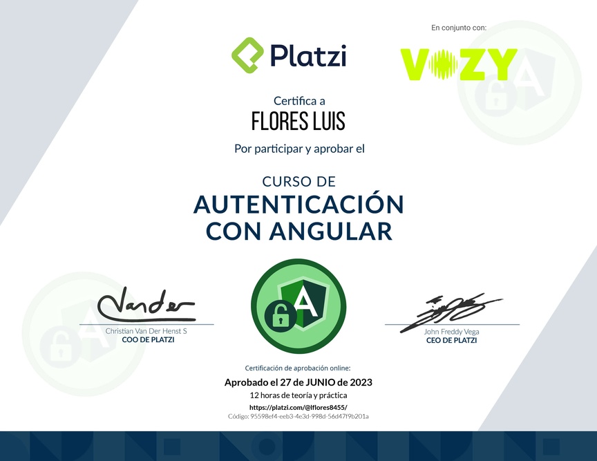 Diploma del Curso de Autenticación con Angular