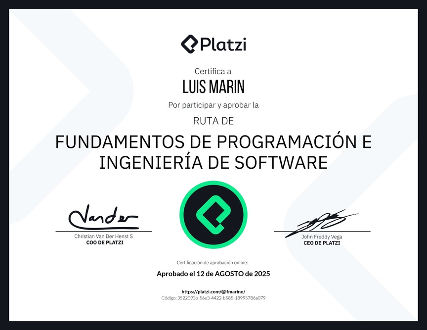 Diploma de la Ruta de Aprendizaje de Fundamentos de Programación e Ingeniería de Software