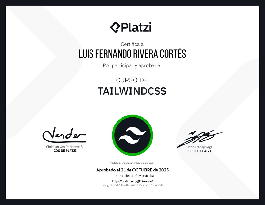 Diploma del Curso de TailwindCSS