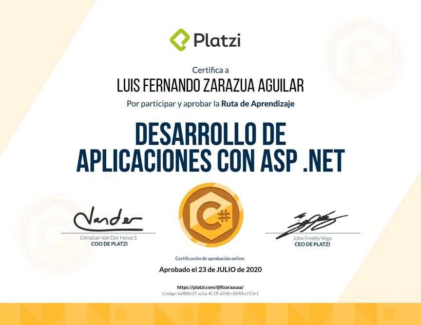 Diploma de la Ruta de Aprendizaje de Desarrollo con ASP.NET