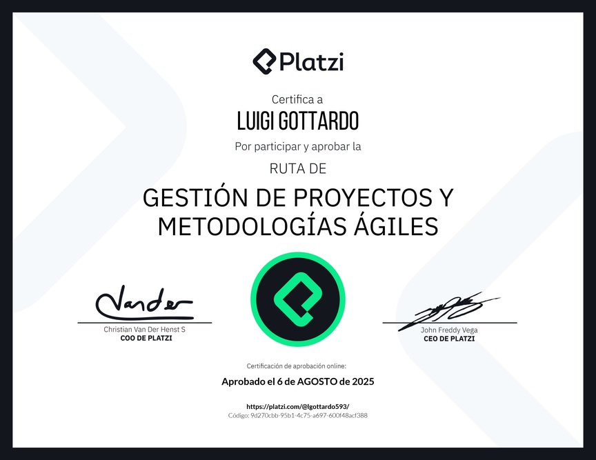 Diploma de la Ruta de Aprendizaje de Gestión de Proyectos y Metodologías Ágiles