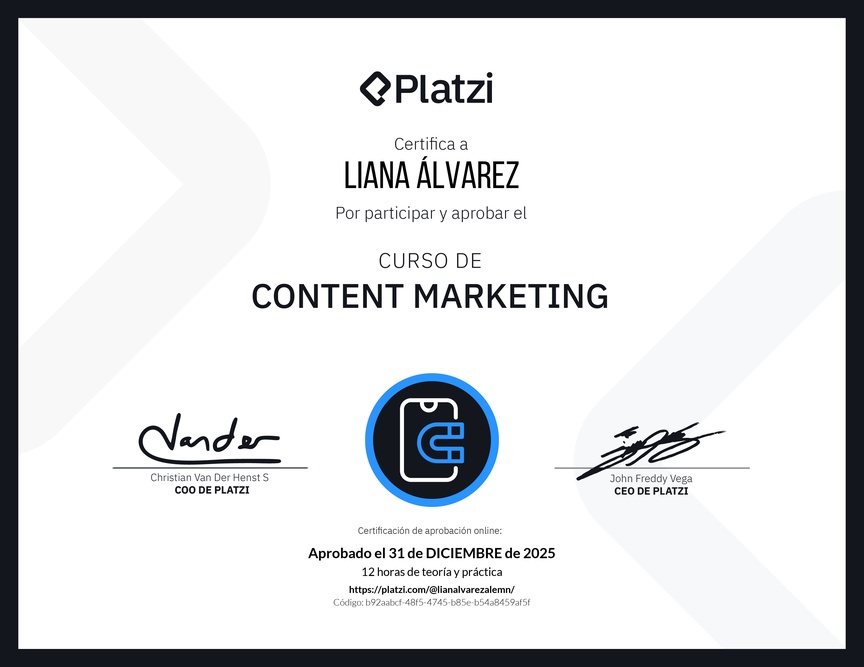 Diploma del Curso de Content Marketing