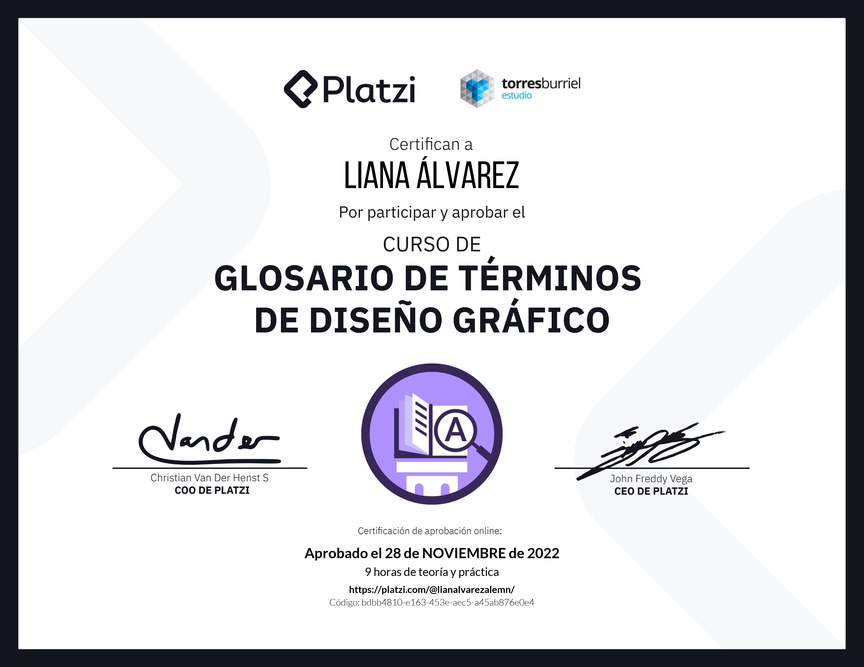 Diploma del Curso de Glosario de términos de Diseño Gráfico