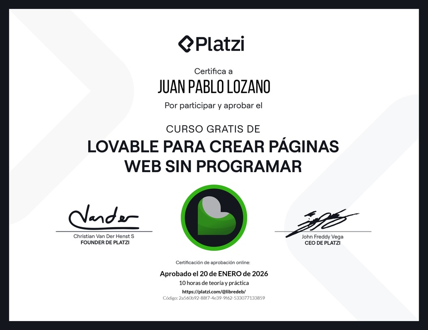 Diploma del Curso Gratis de Lovable para Crear Páginas Web sin Programar