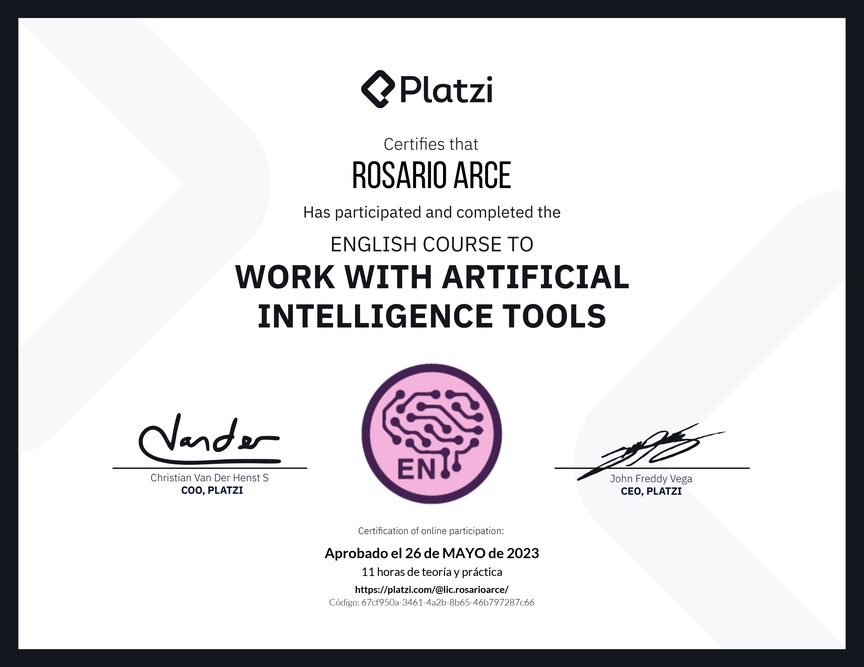 Diploma del Curso de Inglés para el Uso de Inteligencia Artificial