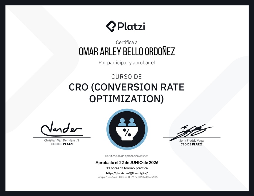 Diploma del Curso de CRO (Optimización de Conversiones)