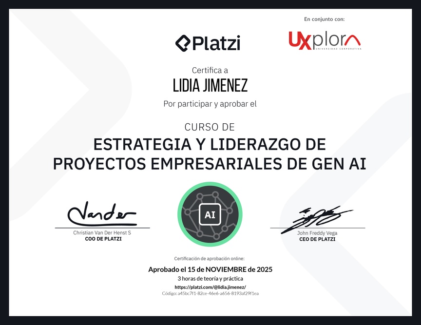 Diploma del Curso de Estrategia y Liderazgo de Proyectos Empresariales de Gen AI