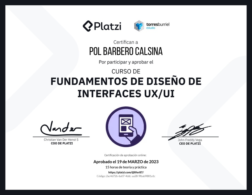 Diploma del Curso de Fundamentos de Diseño de Interfaces UX/UI