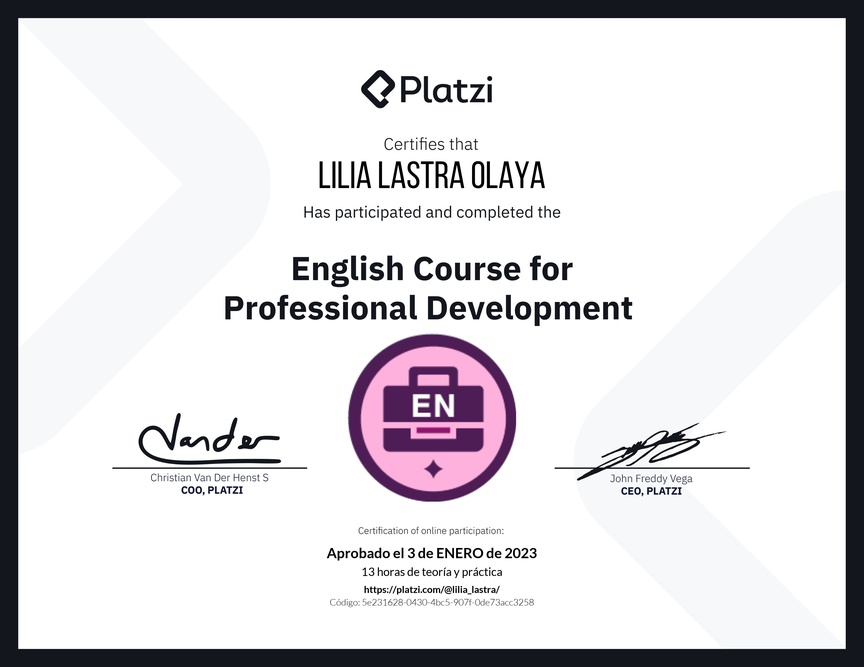 Diploma del Curso en Inglés para el Desarrollo Profesional