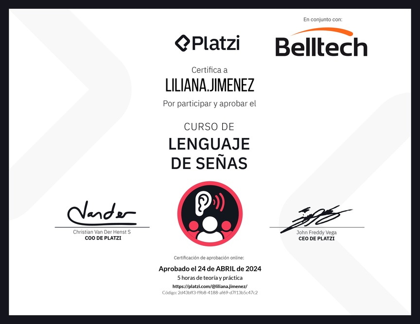 Diploma del Curso de Lenguaje de Señas