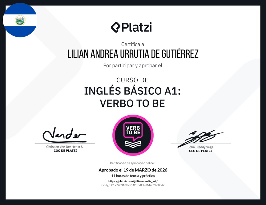 Diploma del Curso de Inglés Básico A1: Verbo To Be