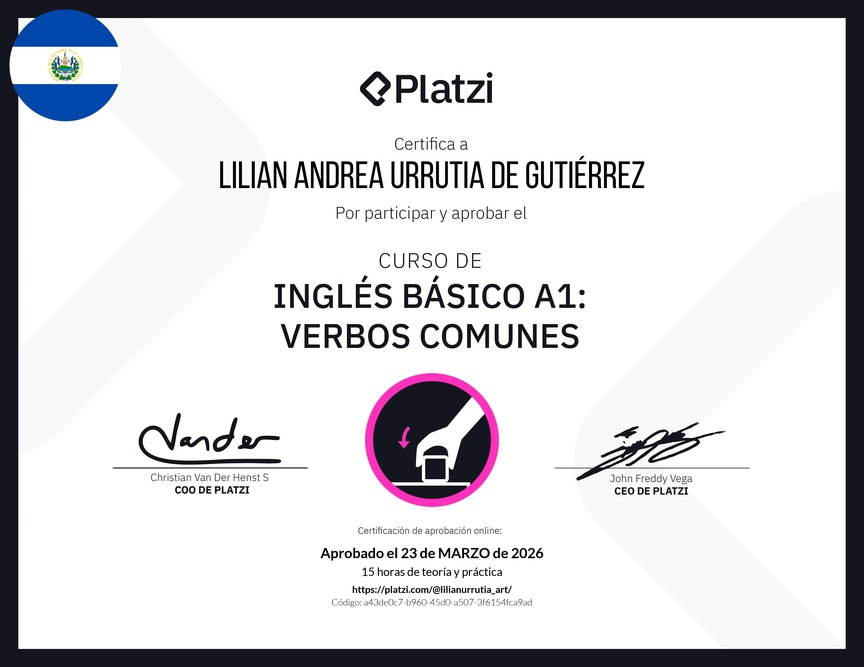 Diploma del Curso de Inglés Básico A1: Verbos Comunes