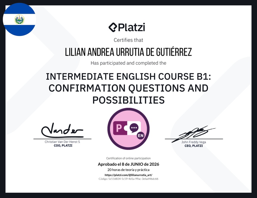 Diploma del Curso de Inglés Intermedio B1: Preguntas de Confirmación y Posibilidades